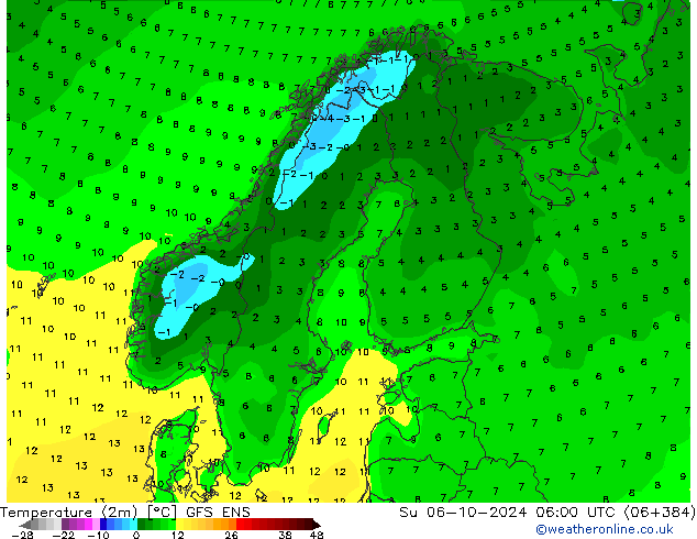 mapa temperatury (2m) GFS ENS nie. 06.10.2024 06 UTC