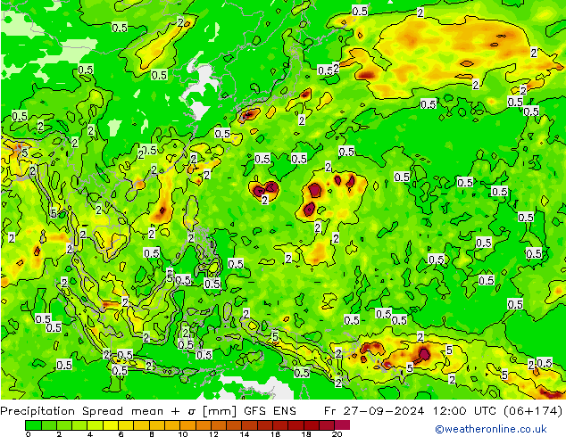 Précipitation Spread GFS ENS ven 27.09.2024 12 UTC