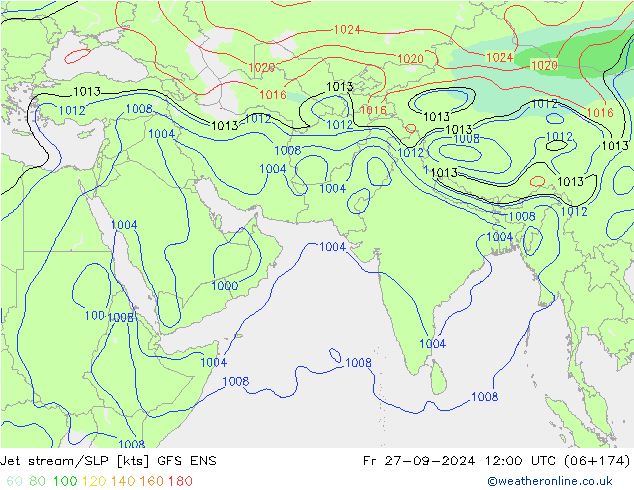 Jet stream/SLP GFS ENS Fr 27.09.2024 12 UTC