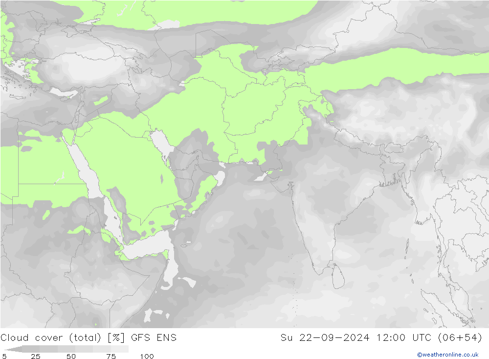 Cloud cover (total) GFS ENS Su 22.09.2024 12 UTC