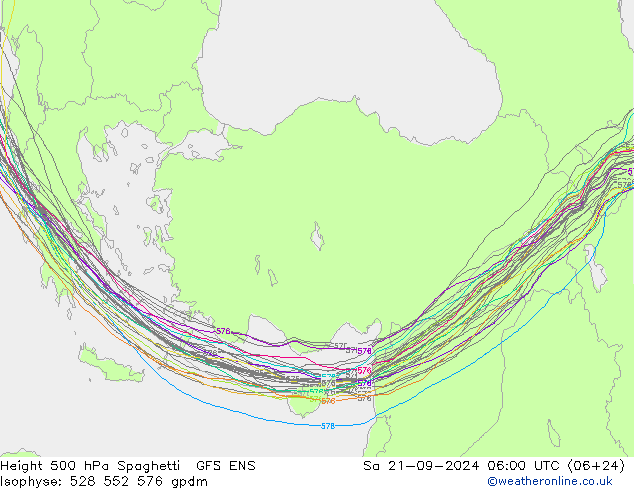 500 hPa Yüksekliği Spaghetti GFS ENS Cts 21.09.2024 06 UTC