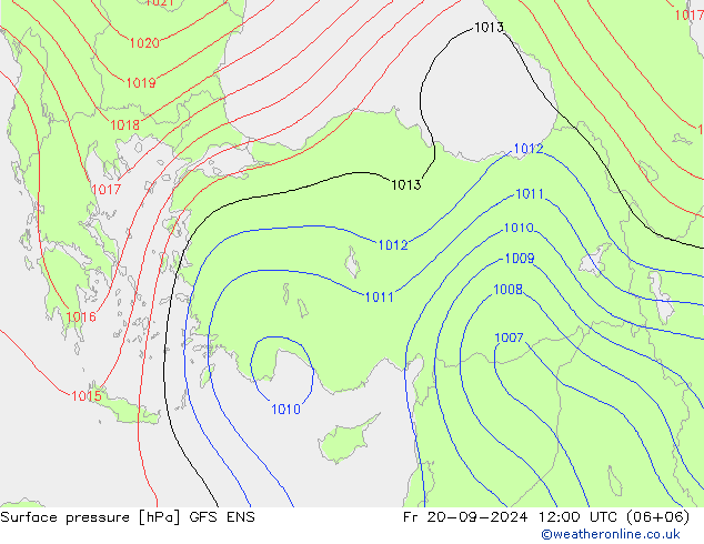 Presión superficial GFS ENS vie 20.09.2024 12 UTC