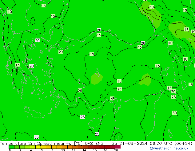 Temperature 2m Spread GFS ENS Sa 21.09.2024 06 UTC