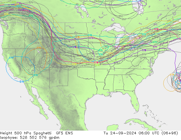 Height 500 hPa Spaghetti GFS ENS Tu 24.09.2024 06 UTC