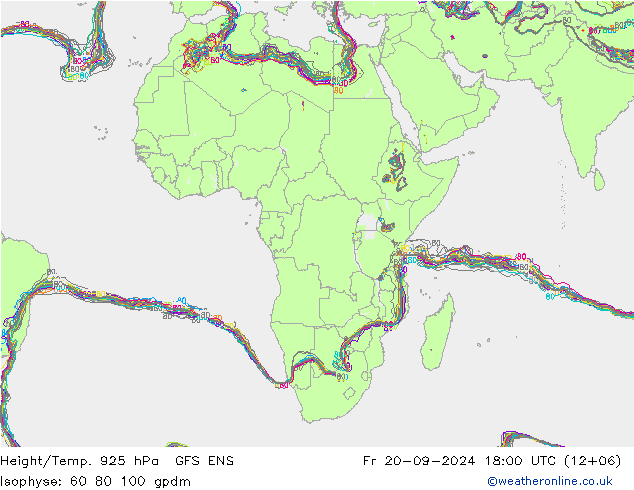Height/Temp. 925 hPa GFS ENS Fr 20.09.2024 18 UTC