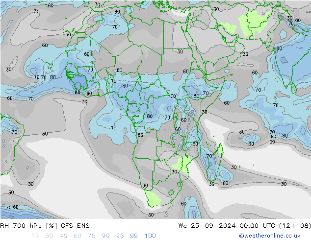 Humedad rel. 700hPa GFS ENS mié 25.09.2024 00 UTC