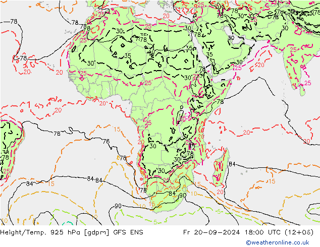 Height/Temp. 925 hPa GFS ENS Fr 20.09.2024 18 UTC