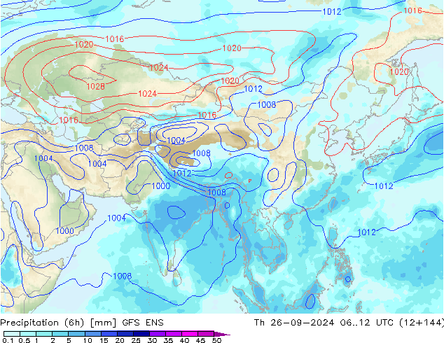 Totale neerslag (6h) GFS ENS do 26.09.2024 12 UTC