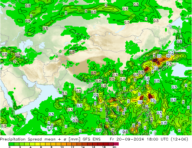 Srážky Spread GFS ENS Pá 20.09.2024 18 UTC