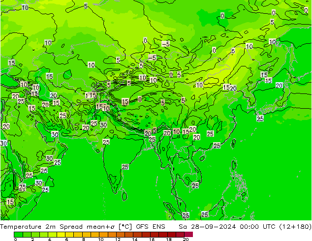 Temperatura 2m Spread GFS ENS sab 28.09.2024 00 UTC