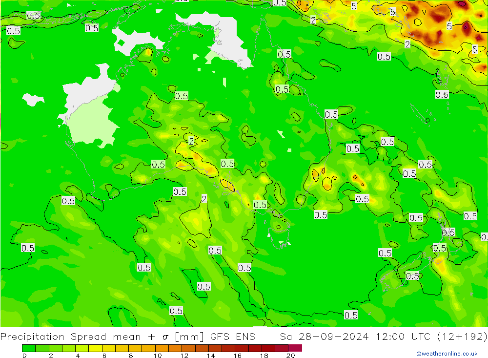 осадки Spread GFS ENS сб 28.09.2024 12 UTC
