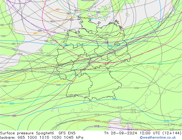 Surface pressure Spaghetti GFS ENS Th 26.09.2024 12 UTC