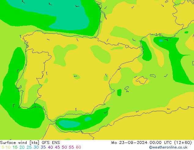 ветер 10 m GFS ENS пн 23.09.2024 00 UTC