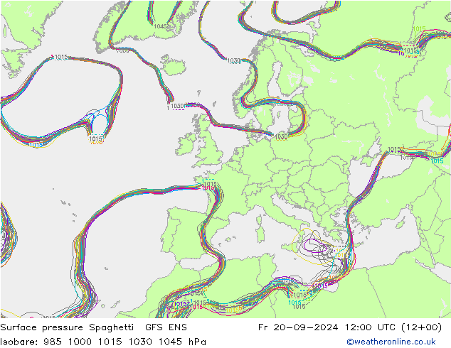 приземное давление Spaghetti GFS ENS пт 20.09.2024 12 UTC