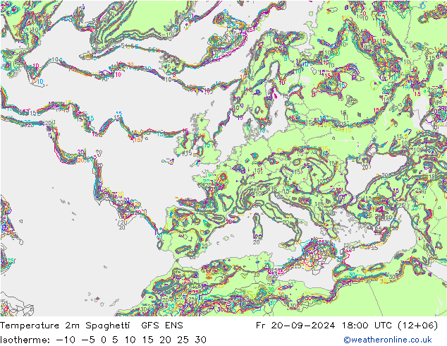 Temperature 2m Spaghetti GFS ENS Fr 20.09.2024 18 UTC