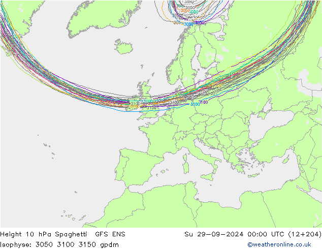 Height 10 hPa Spaghetti GFS ENS dom 29.09.2024 00 UTC