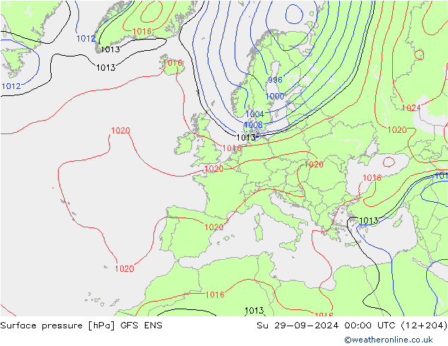 Surface pressure GFS ENS Su 29.09.2024 00 UTC