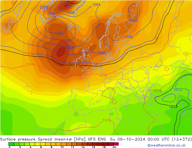 Surface pressure Spread GFS ENS Su 06.10.2024 00 UTC