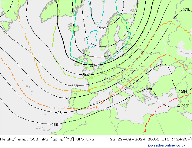 Height/Temp. 500 гПа GFS ENS Вс 29.09.2024 00 UTC