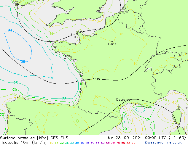 Isotachs (kph) GFS ENS Po 23.09.2024 00 UTC