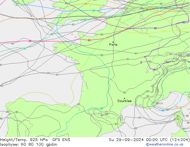 Height/Temp. 925 hPa GFS ENS So 29.09.2024 00 UTC