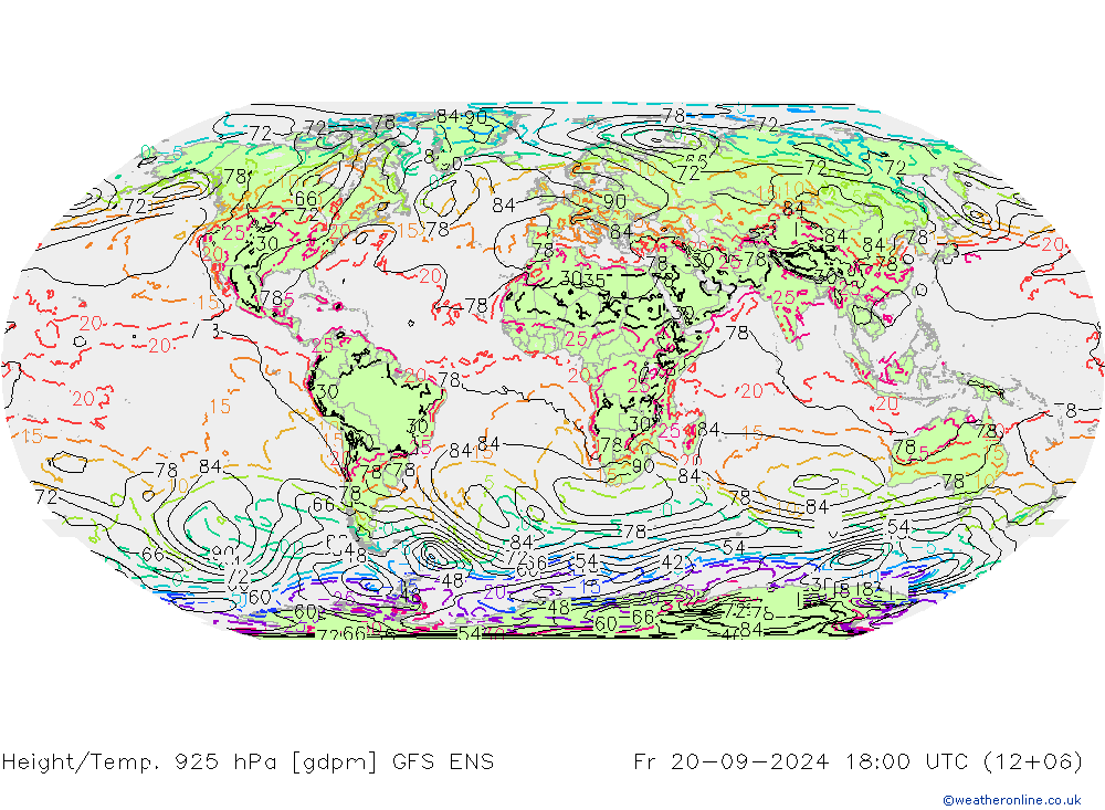 Height/Temp. 925 hPa GFS ENS Fr 20.09.2024 18 UTC