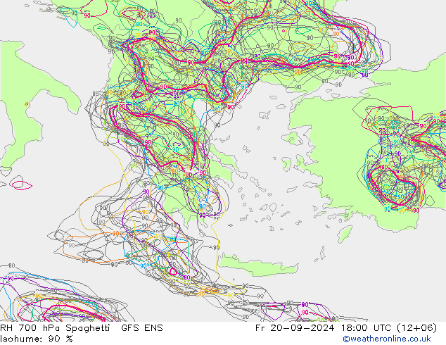 RH 700 hPa Spaghetti GFS ENS Fr 20.09.2024 18 UTC