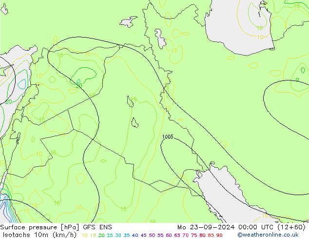 Isotaca (kph) GFS ENS lun 23.09.2024 00 UTC