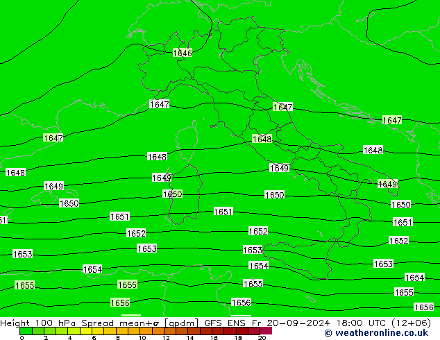 Height 100 hPa Spread GFS ENS Fr 20.09.2024 18 UTC