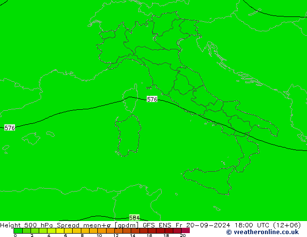 Height 500 hPa Spread GFS ENS Fr 20.09.2024 18 UTC