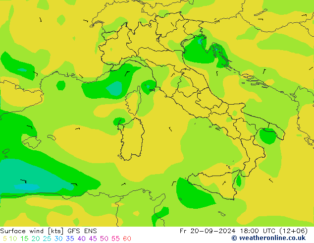 Vent 10 m GFS ENS ven 20.09.2024 18 UTC