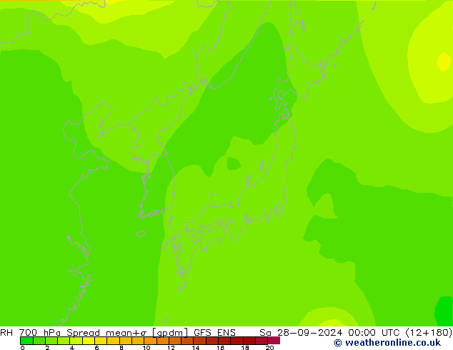 RH 700 hPa Spread GFS ENS so. 28.09.2024 00 UTC