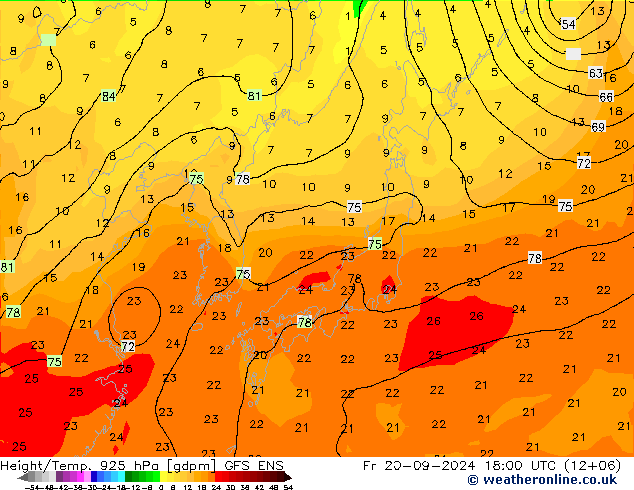 Geop./Temp. 925 hPa GFS ENS vie 20.09.2024 18 UTC