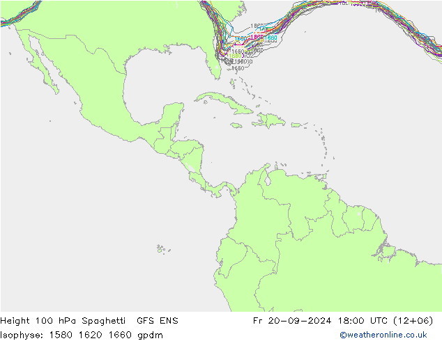 Hoogte 100 hPa Spaghetti GFS ENS vr 20.09.2024 18 UTC