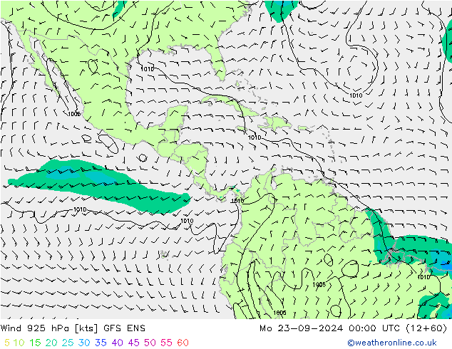 Viento 925 hPa GFS ENS lun 23.09.2024 00 UTC