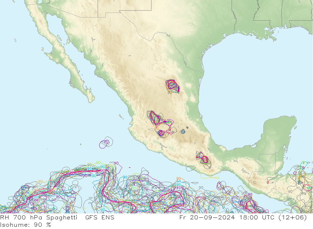 RH 700 hPa Spaghetti GFS ENS pt. 20.09.2024 18 UTC