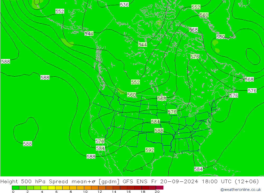 Height 500 hPa Spread GFS ENS Fr 20.09.2024 18 UTC