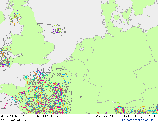 RH 700 hPa Spaghetti GFS ENS Fr 20.09.2024 18 UTC