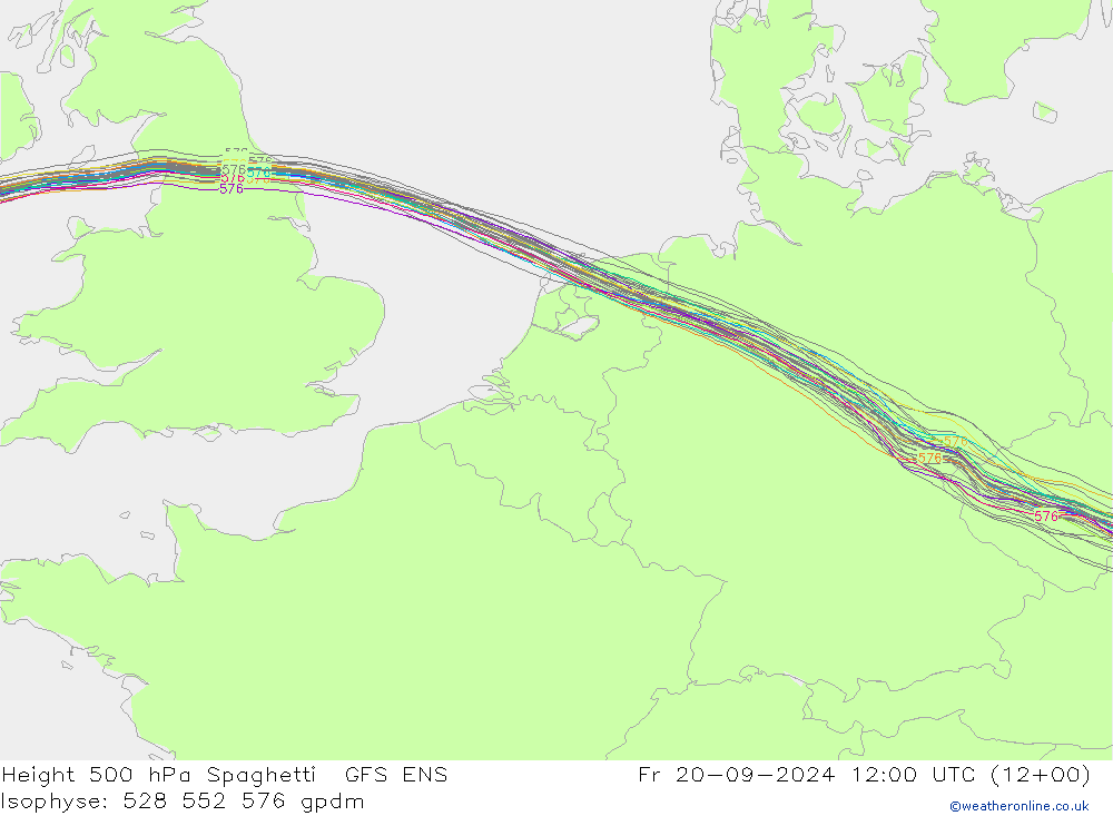 Height 500 hPa Spaghetti GFS ENS Fr 20.09.2024 12 UTC