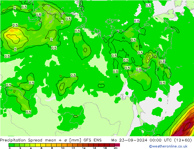 Srážky Spread GFS ENS Po 23.09.2024 00 UTC