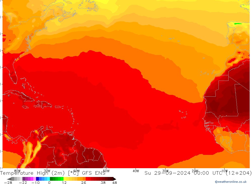 Temperatura máx. (2m) GFS ENS dom 29.09.2024 00 UTC