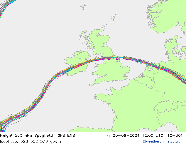 Height 500 hPa Spaghetti GFS ENS pt. 20.09.2024 12 UTC