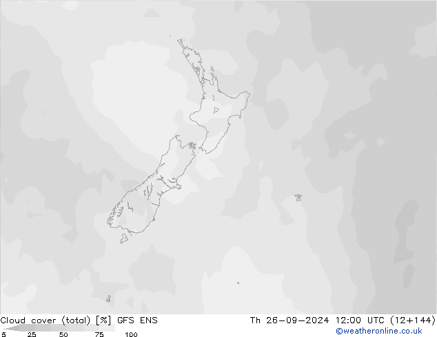 Cloud cover (total) GFS ENS Čt 26.09.2024 12 UTC