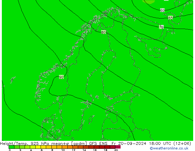 Height/Temp. 925 hPa GFS ENS Fr 20.09.2024 18 UTC