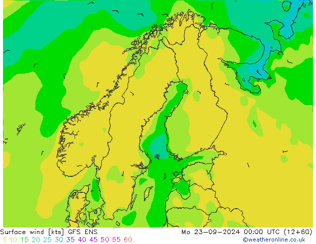 ветер 10 m GFS ENS пн 23.09.2024 00 UTC