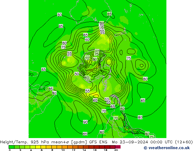 Yükseklik/Sıc. 925 hPa GFS ENS Pzt 23.09.2024 00 UTC