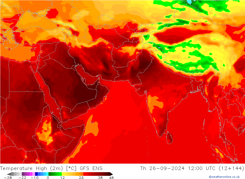 Max. Temperatura (2m) GFS ENS czw. 26.09.2024 12 UTC