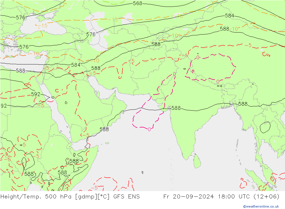 Hoogte/Temp. 500 hPa GFS ENS vr 20.09.2024 18 UTC