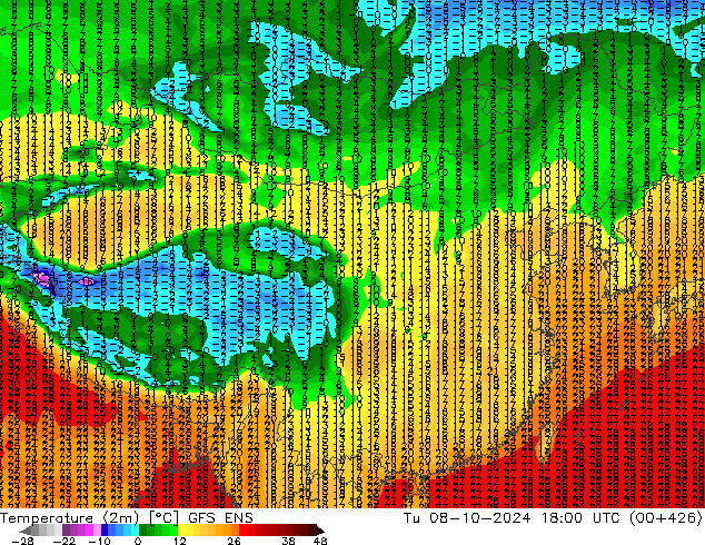 温度图 GFS ENS 星期二 08.10.2024 18 UTC