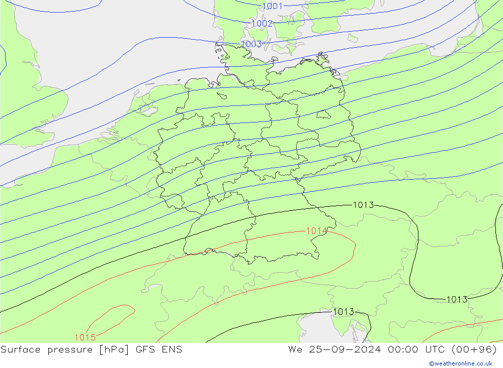 地面气压 GFS ENS 星期三 25.09.2024 00 UTC